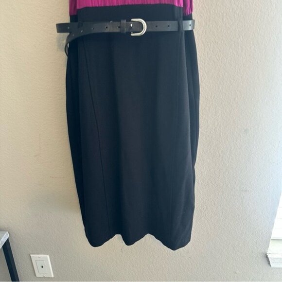 INC Magenta Stretch Silk Ruffle Black Ponte Knit Sheath Dress Party US 10 NWT - Picture 5 of 10